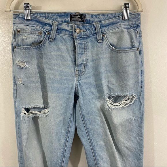 Abercrombie & Fitch Ames Slim Boyfriend Jeans Button Fly Light Wash Distressed 2 - Picture 3 of 10
